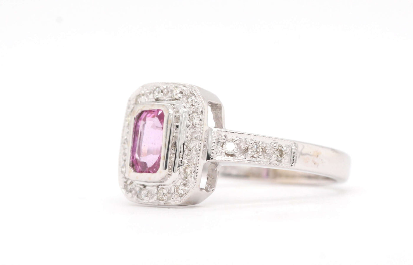 14Kw .55 Ct Created Pink Sapphire And Diamond Ring image