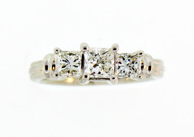 PLATINUM 1 CTTW PRINCESS CUT 3 STONE RING