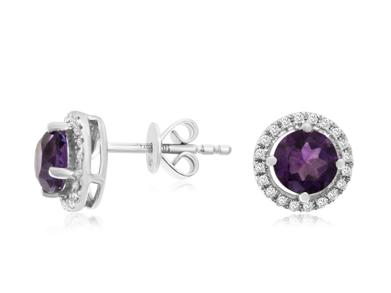 14KW  1.10 Cttw Amethyst and .15 Ct Diamond Halo Stud Earrings