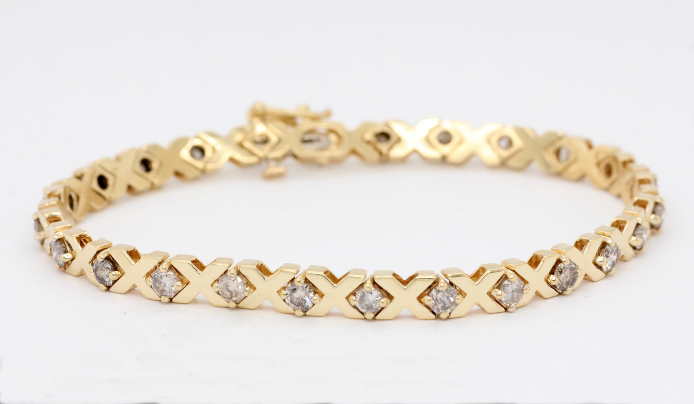 Estate 14KY 2.50 Cttw Diamond "X" Bracelet