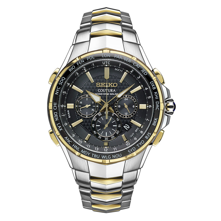 GTS SEIKO TT  SSG010 SOLAR RADIO SYNC STEEL WATCH BLACK DIAL