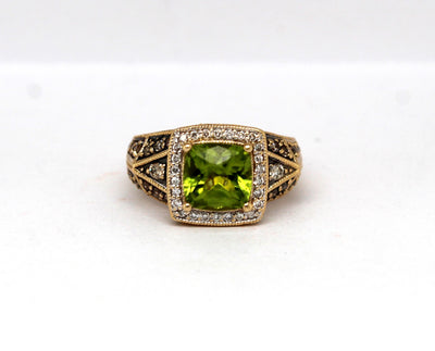 Estate 14KY .90 Ct Peridot and .25 Cttw Brown and White Diamond Ring