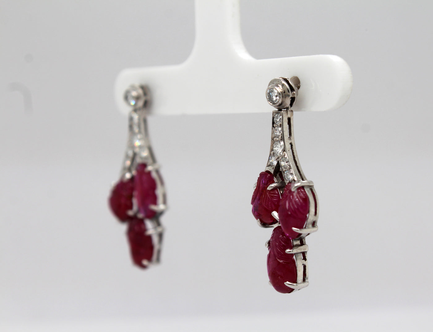 Estate Platinum 4.50 Cttw Ruby and .33 Cttw Diamond Earrings
