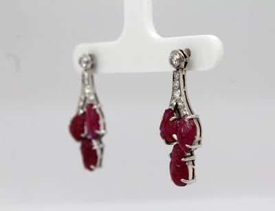 Estate Platinum 4.50 Cttw Ruby and .33 Cttw Diamond Earrings