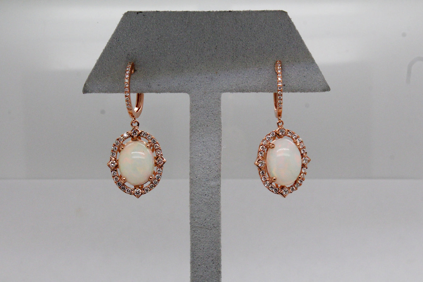 14KR 6.00 Cttw Opal and .70 Cttw Diamond Earrings