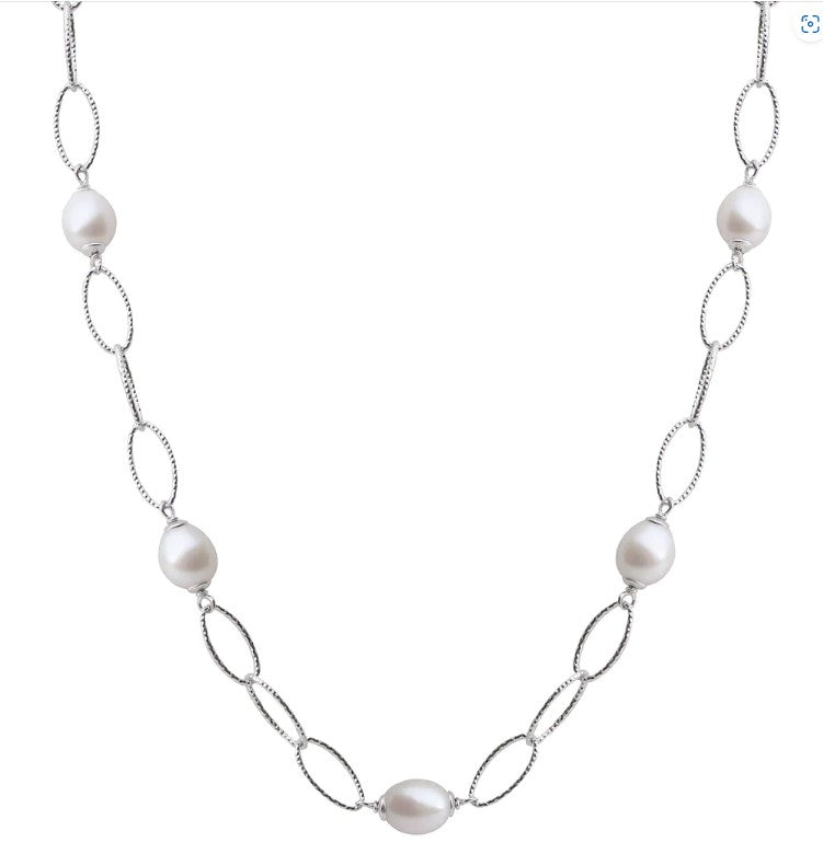 SS 16.5-17" 8.5-9MM RESHWATER OVAL PEARL STATION NECKLACE
