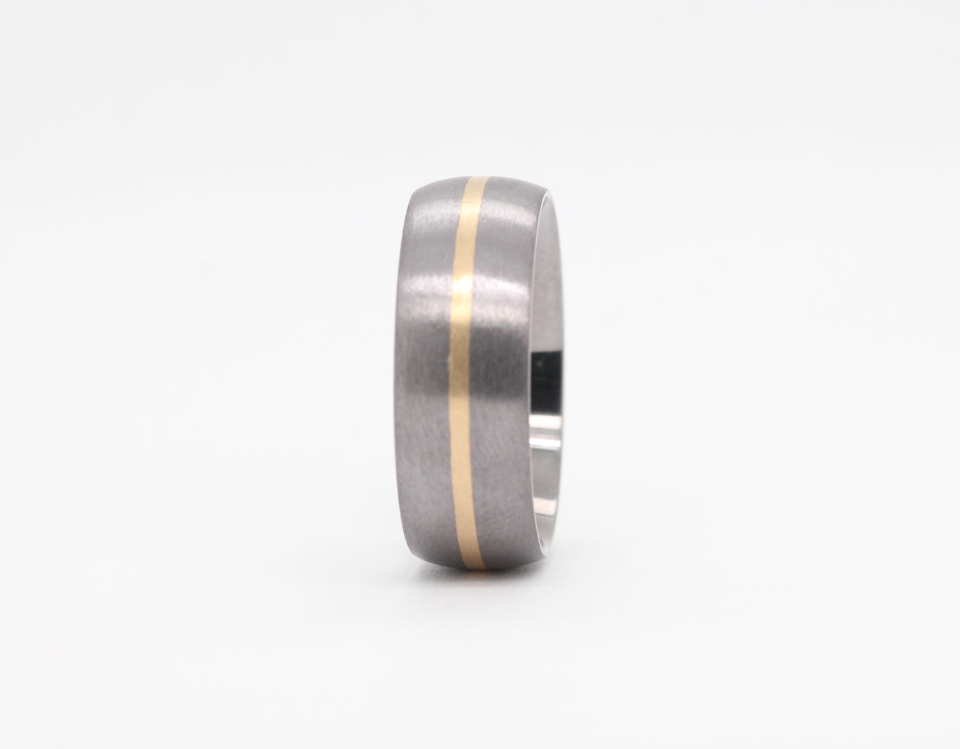 8mm Tantalum dome satin yellow gold inlay ring