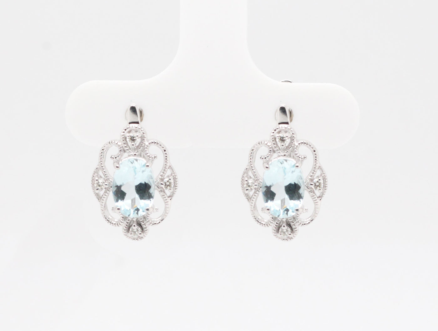 14KW 1.40 Cttw Aquamarine and Diamond Earrings