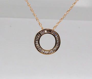Estate 14KY .50 Cttw Baguette Diamond Circle Pendant