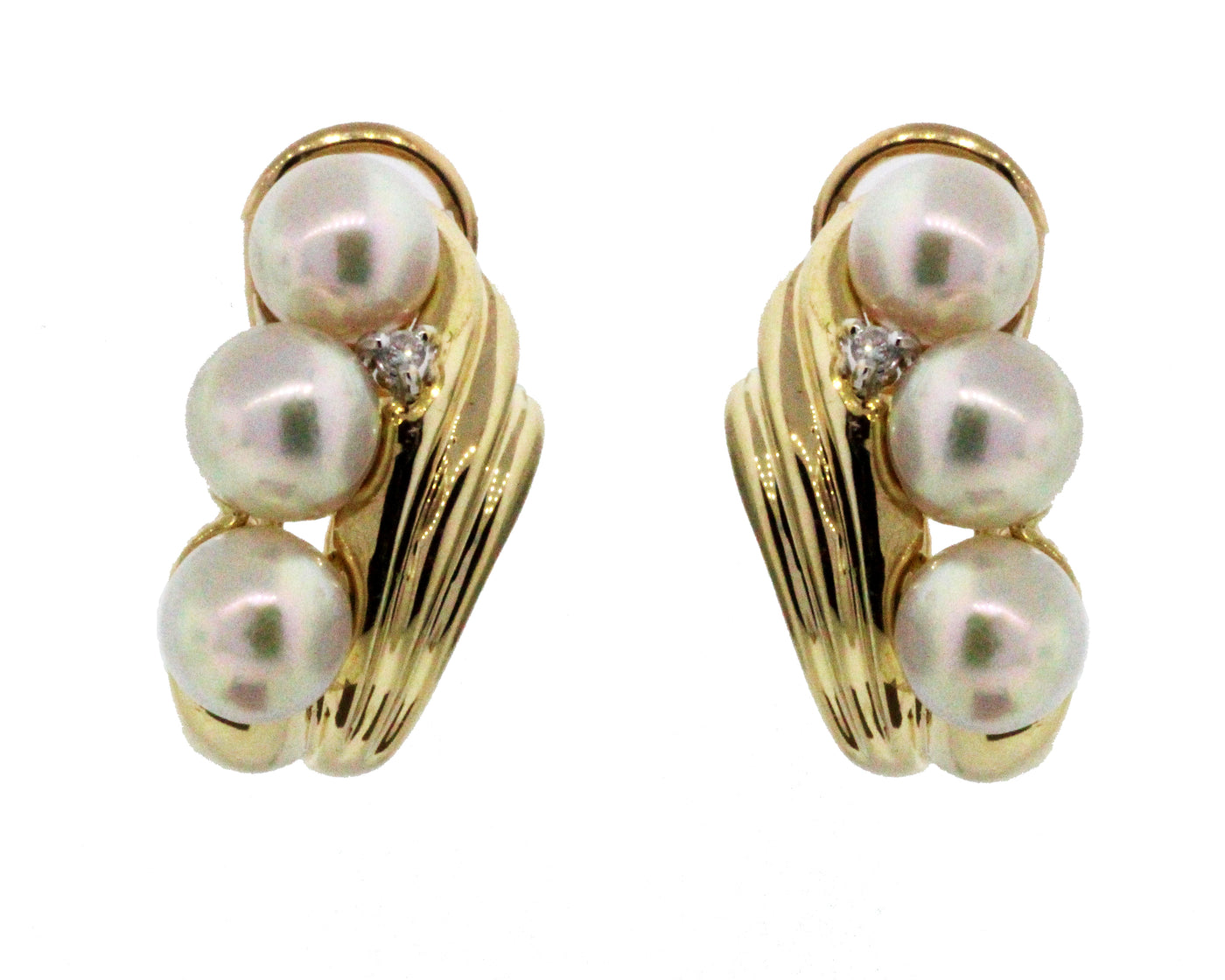 14KY 6MM PEARL AND DIAMOND EARRINGS