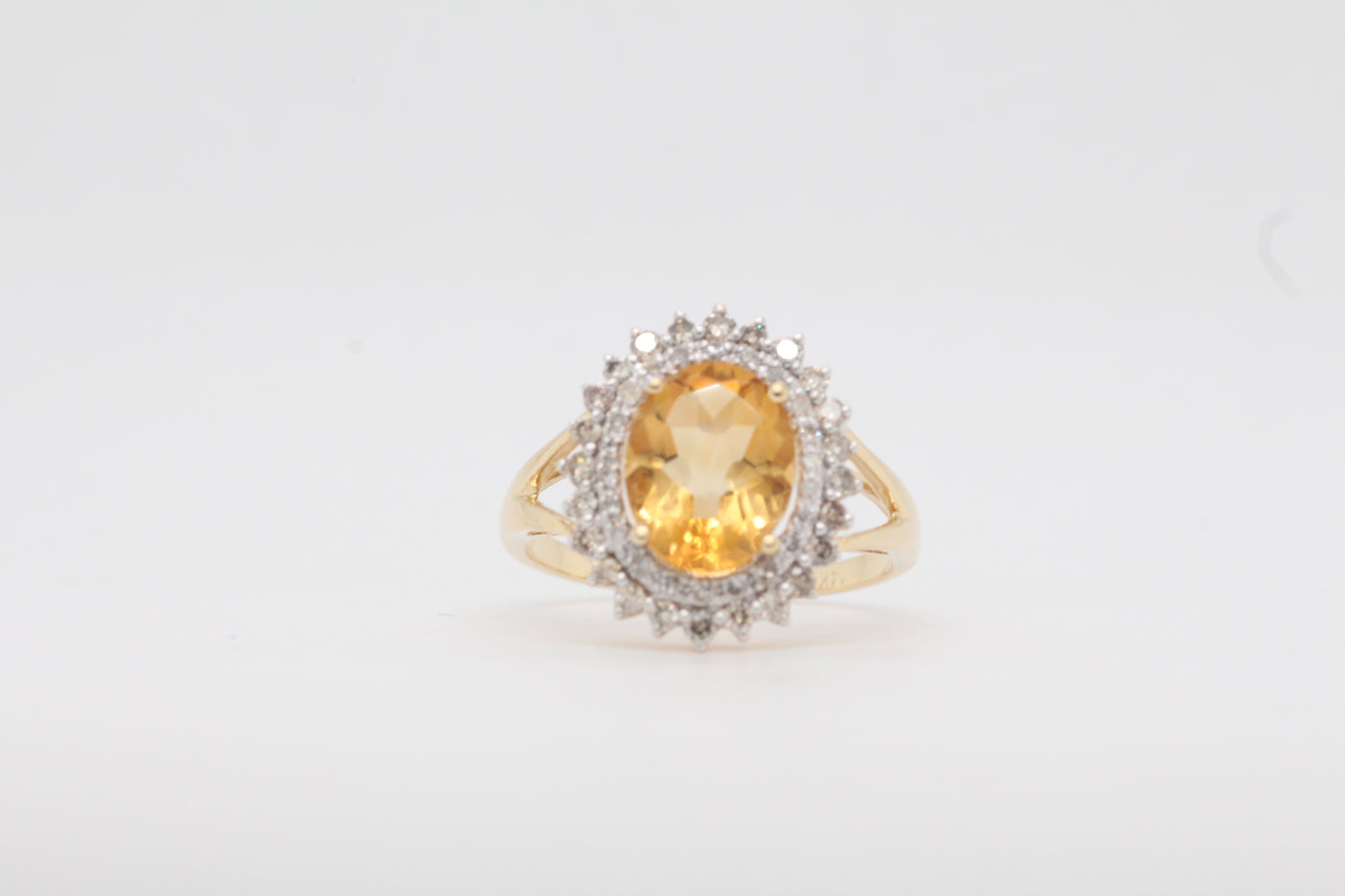 14K Yellow Citrine and Diamond Ring