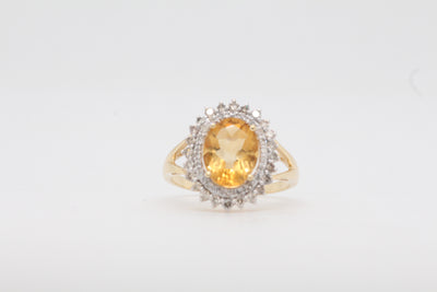 14K Yellow Citrine and Diamond Ring