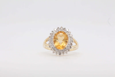 14K Yellow Citrine and Diamond Ring image
