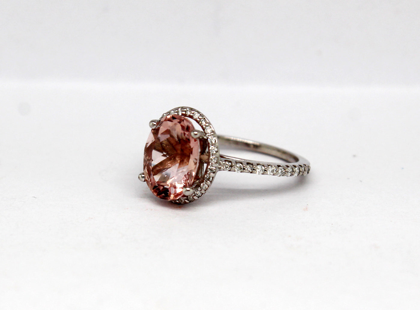 14KW 3.50 Ct Morganite and .25 Cttw Diamond Ring