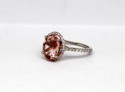 14KW 3.50 Ct Morganite and .25 Cttw Diamond Ring