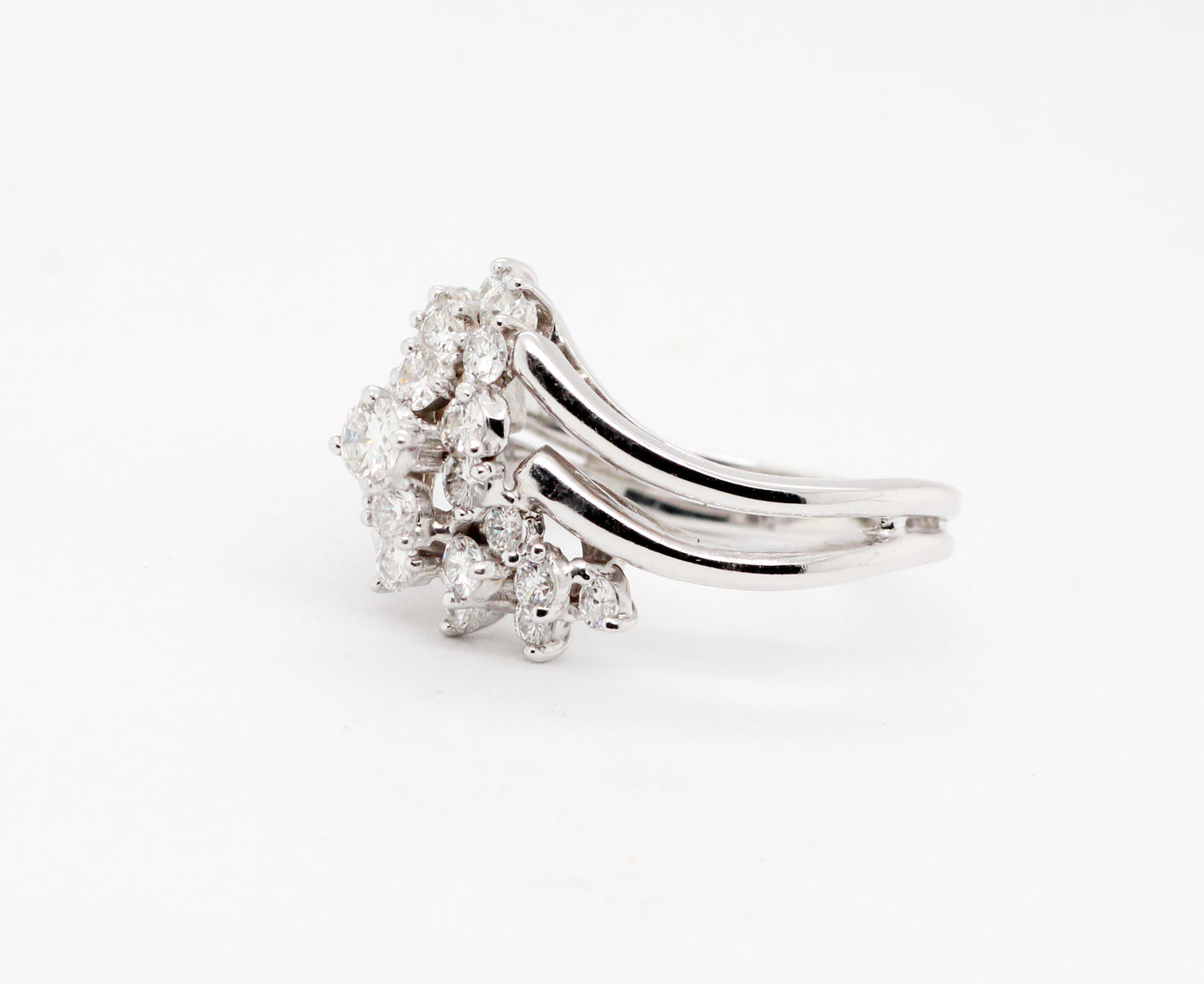 14K White 1.00 Cttw Diamond Waterfall Ring