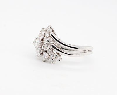 14K White 1.00 Cttw Diamond Waterfall Ring