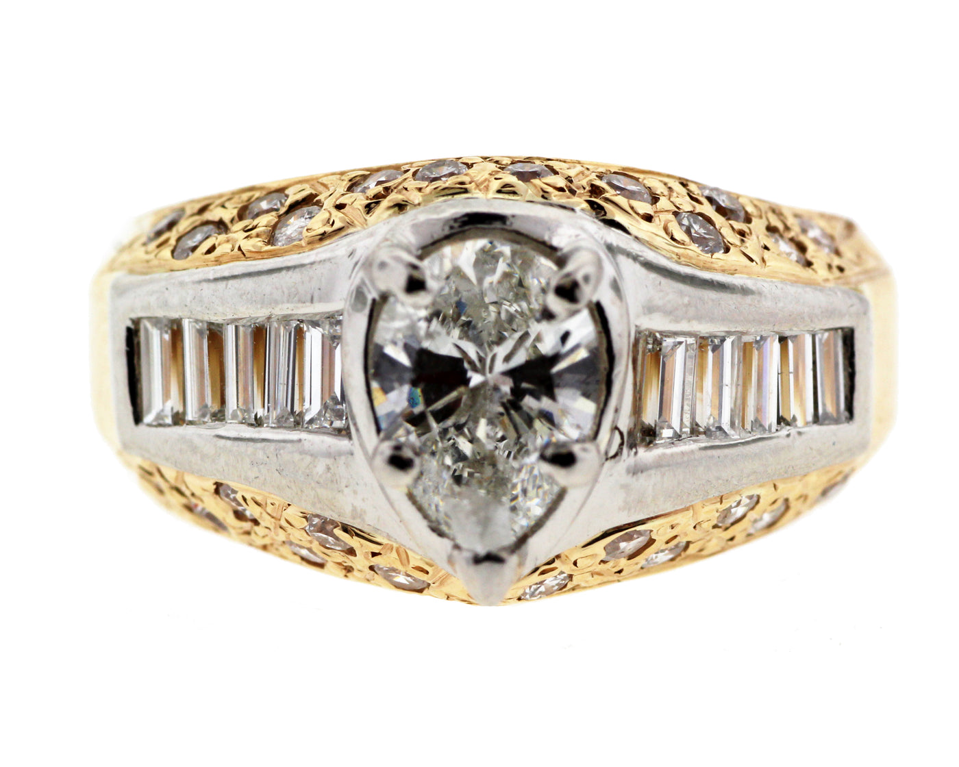 ESTATE 14KY 1.40CTTW DIAMOND ENGAGEMENT RING .80CT PEAR CTR H-SI2 CHIP