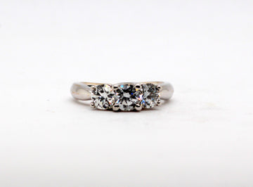Estate 18KW 1.00 Cttw Diamond 3 Stone Ring Platinum Prongs