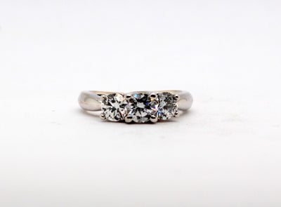 Estate 18KW 1.00 Cttw Diamond 3 Stone Ring Platinum Prongs