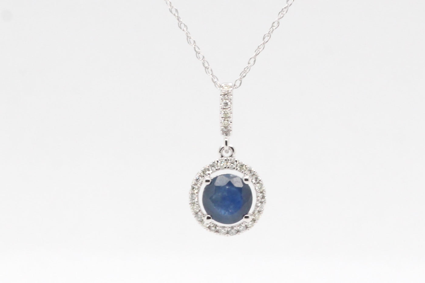 14KW 1.12 Ct Sapphire and Diamond Pendant