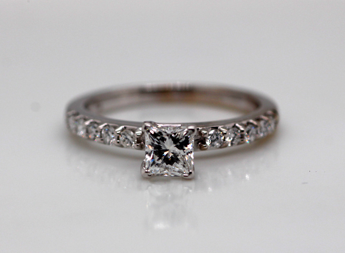 18KW .75 Cttw Diamond Princess Cut Engagement Ring