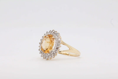 14K Yellow Citrine and Diamond Ring