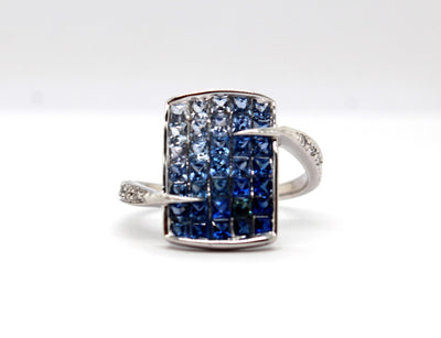 Estate 14KW 1.30 Cttw Multi Shade Blue Sapphire and .05 Cttw Diamond R