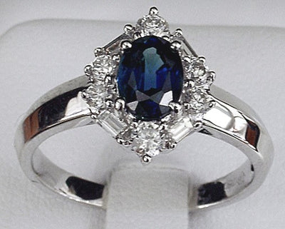 18KW Oval Sapphire and Diamond Ring