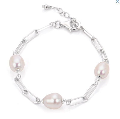 SS 7" +1" EXT 8-9MM FRESHWATER CULTURED PEARL PAPER CLIP CHAIN BRACELET