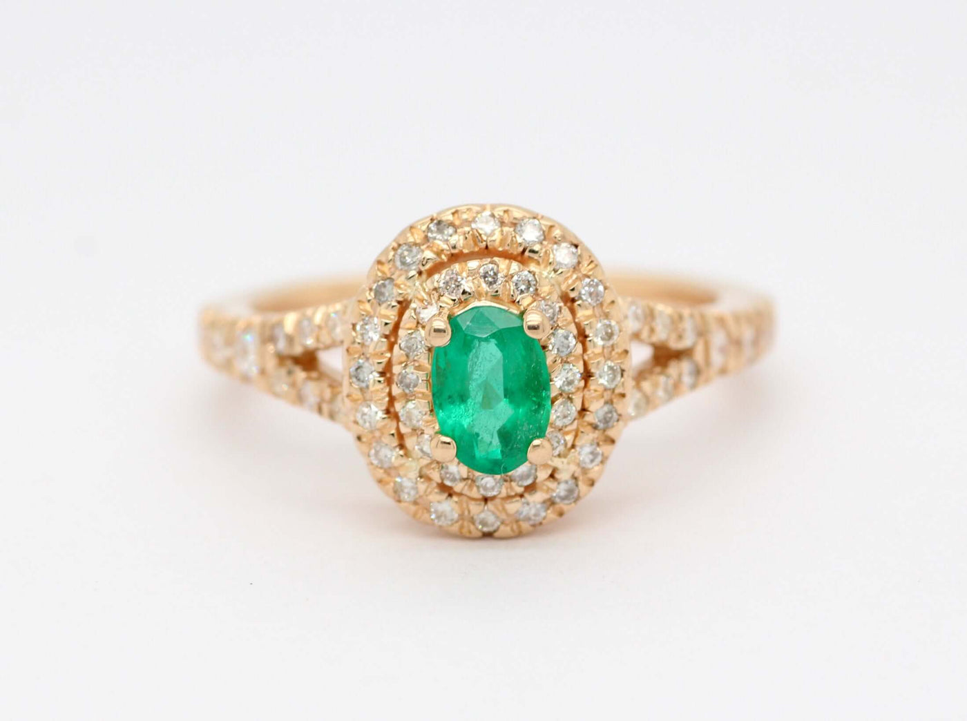 14KY .40 CT EMERALD AND DIAMOND DOUBLE HALO RING, .38 CTTW image