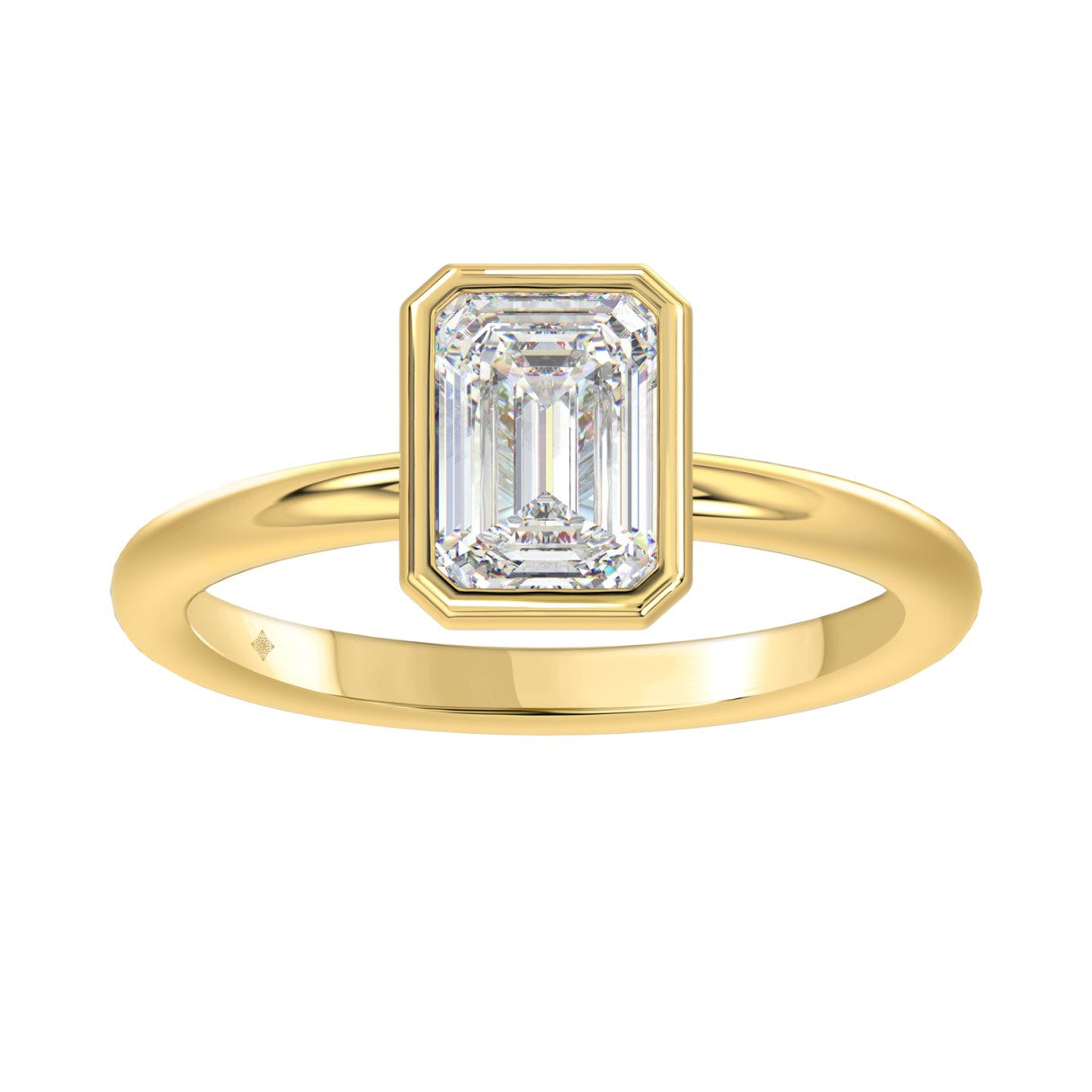 14KY 2.00 Ct Lab Grown Emerald Cut Bezel Set Solitaire Ring