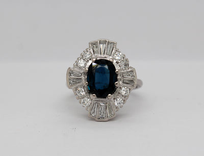 18KW 1.75 Ct Blue Sapphire and 1.25 Cttw Diamond Ring F to G in color