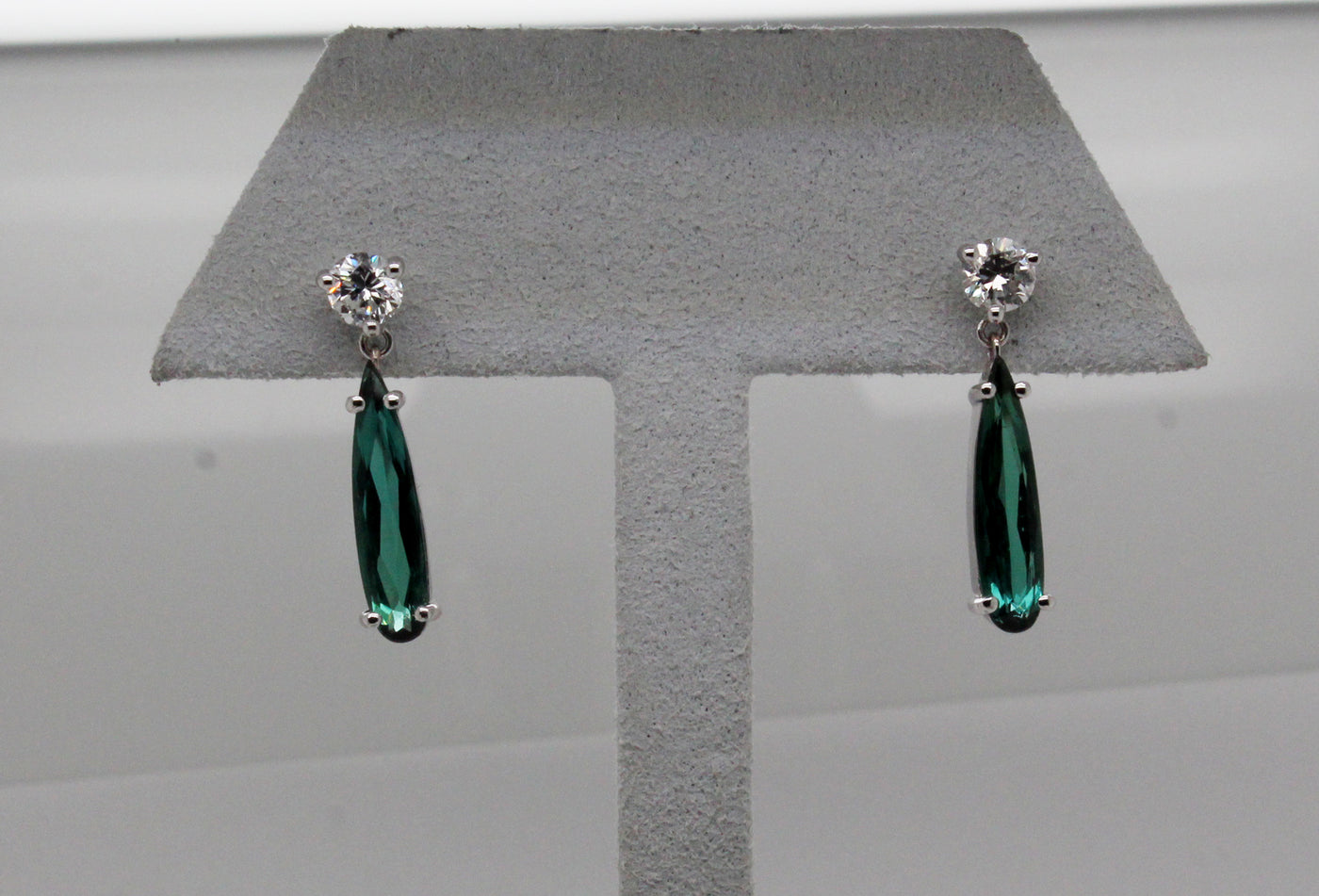 14KW 2.40 Cttw Bluish Green Tourmaline And .62 Cttw Diamond Stud Earrings