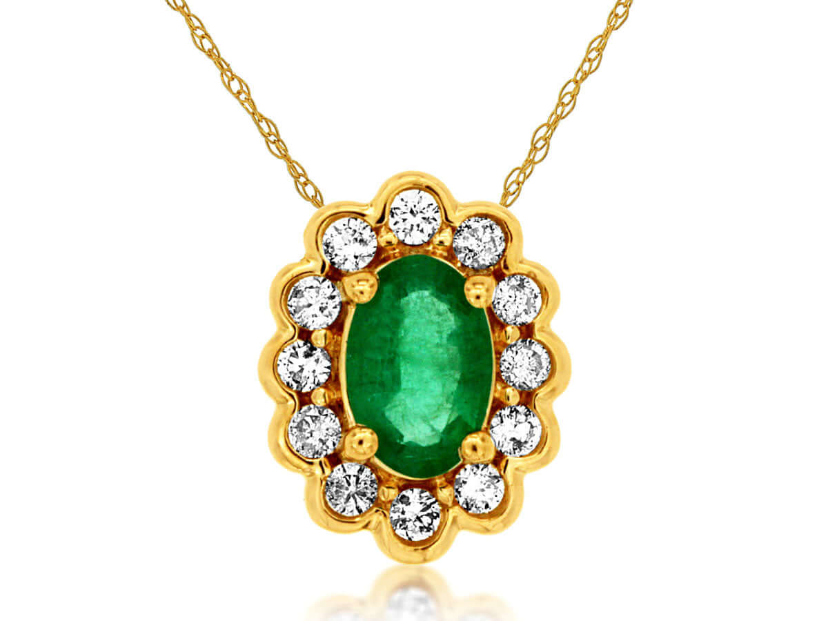 14KY .45 CT EMERALD AND DIAMOND NECKLACE .16 CTTW