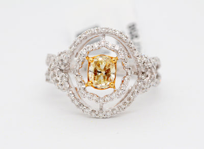 18KTT .64 Ct Fancy yellow Diamond and .66 Cttw Diamond Ring image