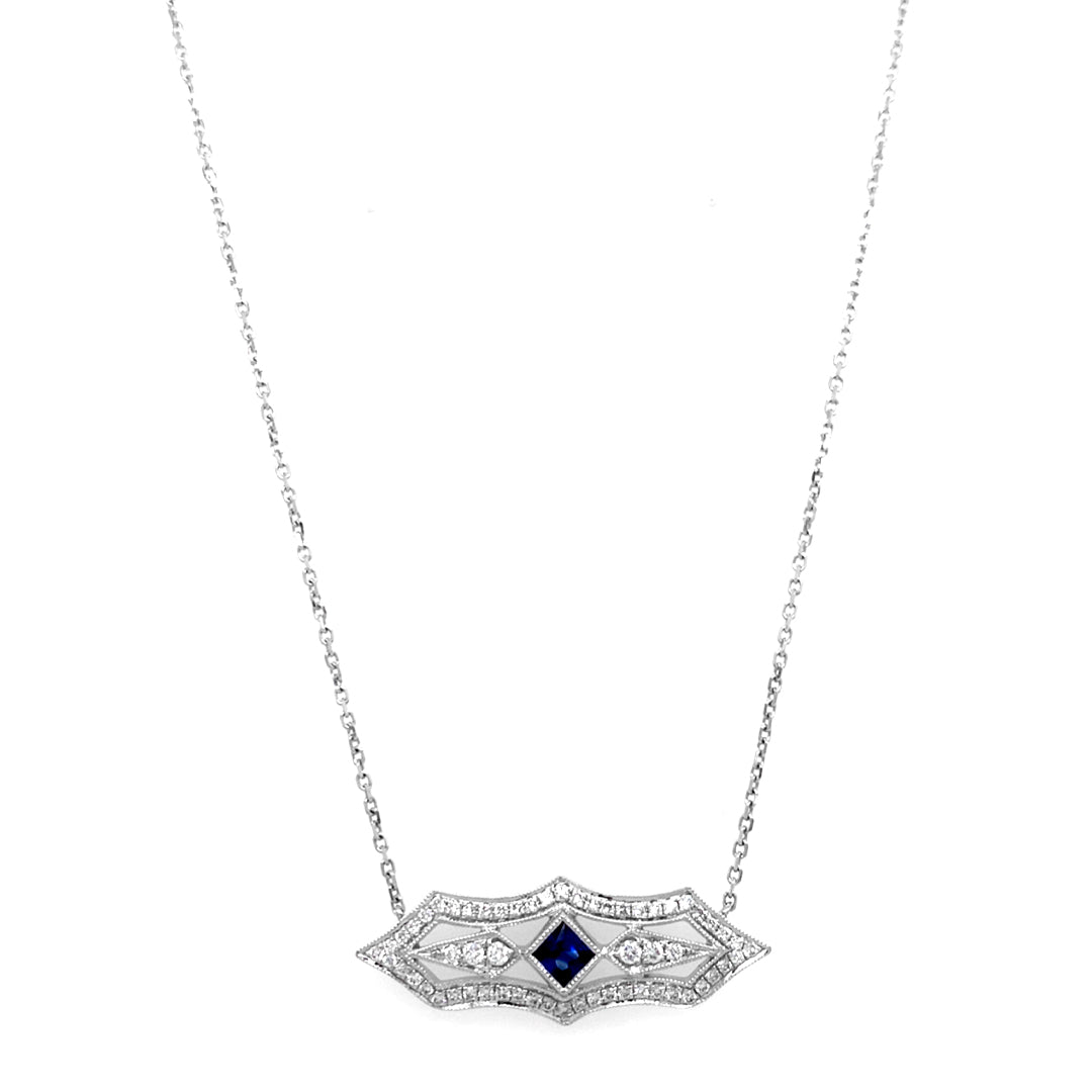 18KW .22 Ct Sapphire and .25 Cttw Diamond Necklace