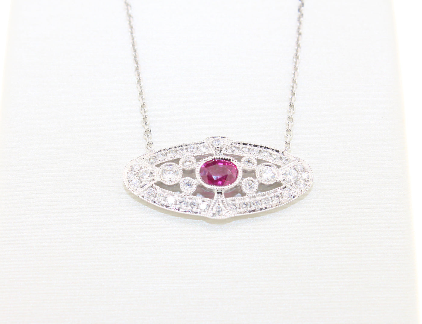 18KW .39 Ct Ruby and Diamond Necklace, .35 Cttw image