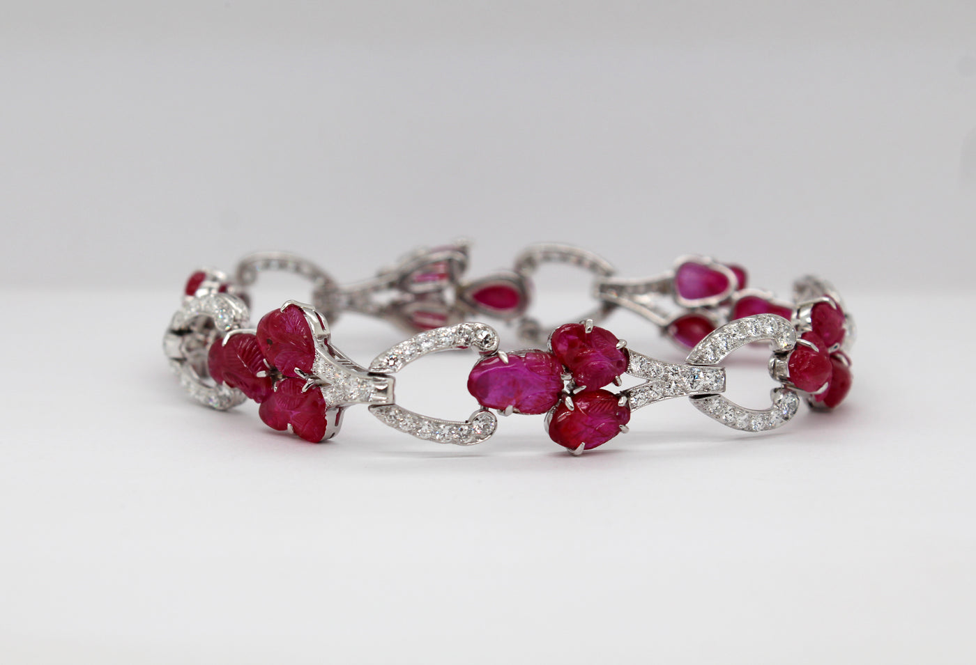 Estate Platinum 12.00 Cttw Ruby and 2.35 Cttw Diamond Bracelet