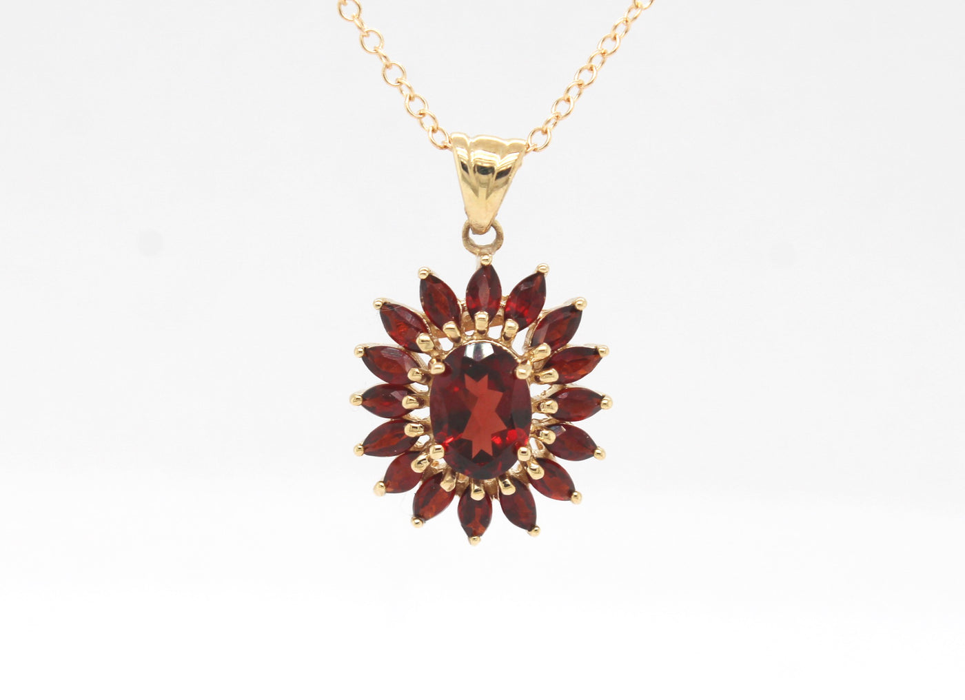 Estate 10KY 3.50 Cttw Garnet Pendant with 14KY Chain