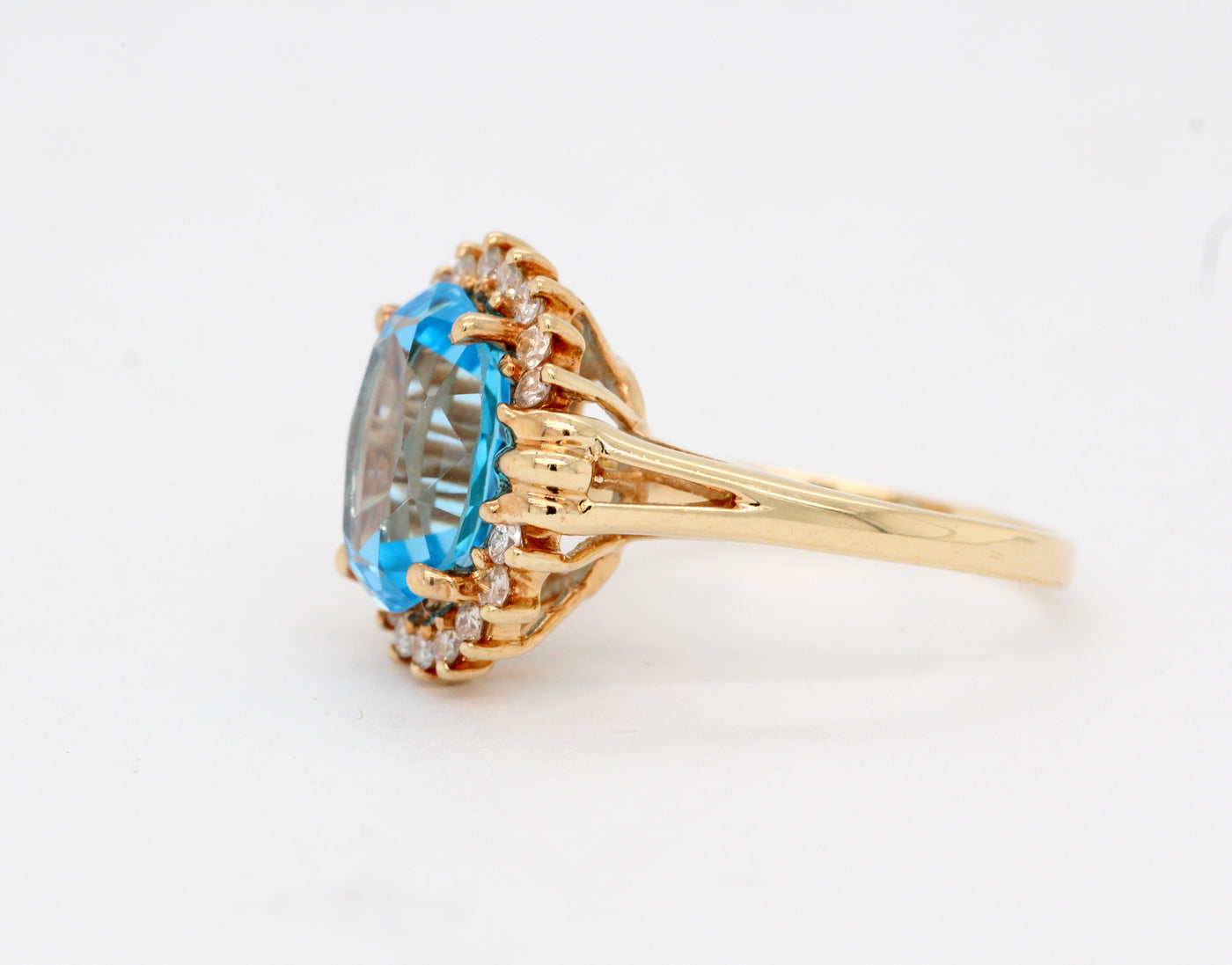 14KY Blue Topaz and Diamond Ring