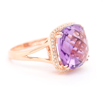 14KR 5.87 CT AMETHYST AND DIAMOND RING, .25 CTTW