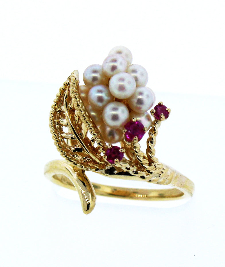 ESTATE 14KY PEARL & RUBY RING
