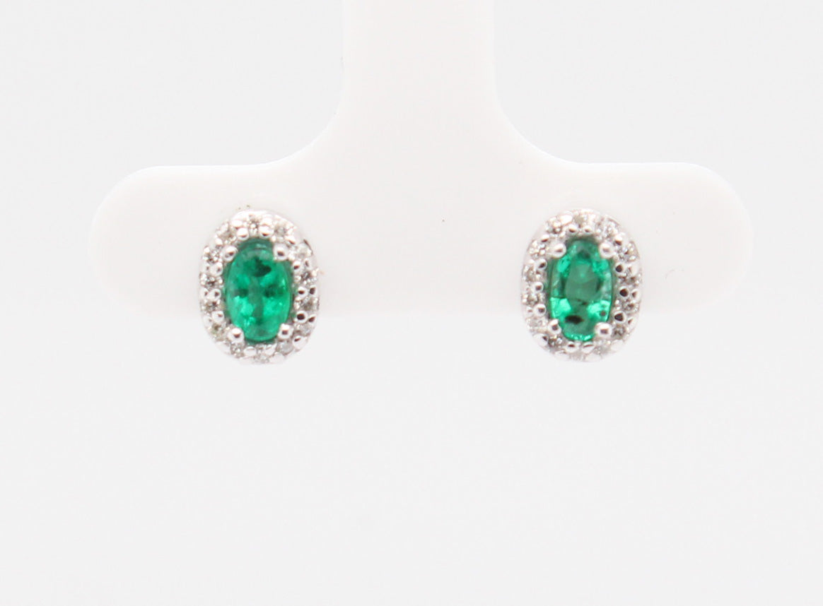 14KW .52 CTTW EMERALD AND DIAMOND EARRINGS, .18 CTTW, HI-SI2