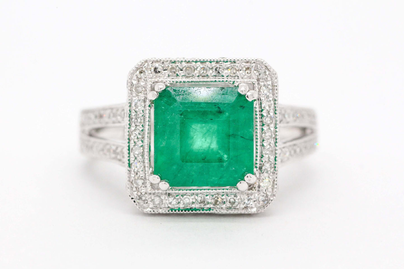 14kw 2.84 ct emerald and diamond ring, .53 cttw i-i1 image