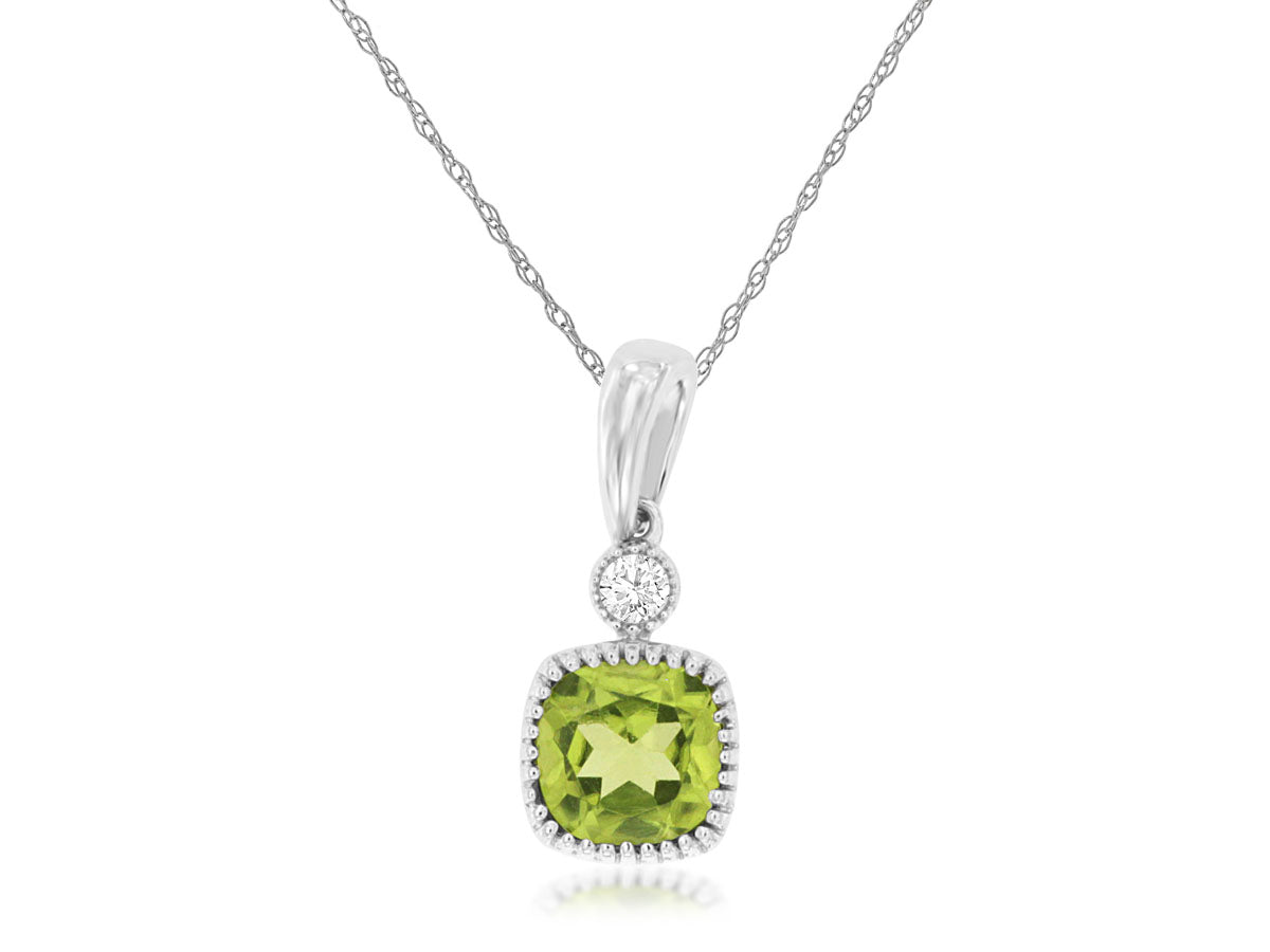 14KW .61 Ct Peridot And Diamond Pendant, .03 Ct