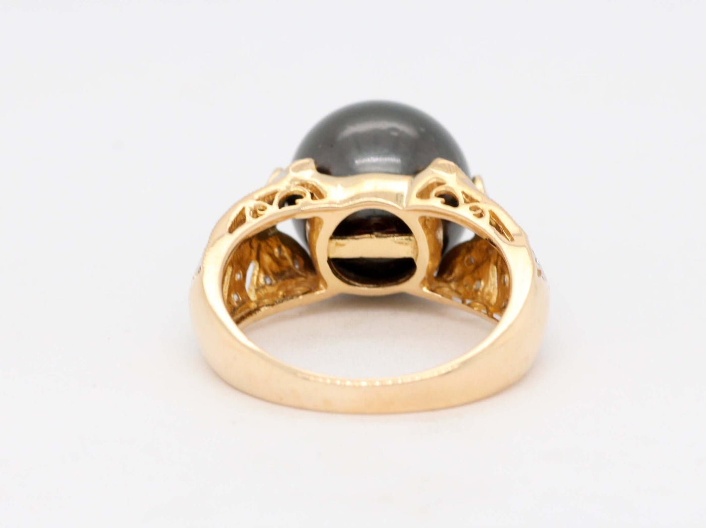 14KY 12 mm Tahitian Pearl and Diamond Ring image