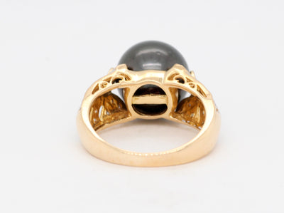 14KY 12 mm Tahitian Pearl and Diamond Ring