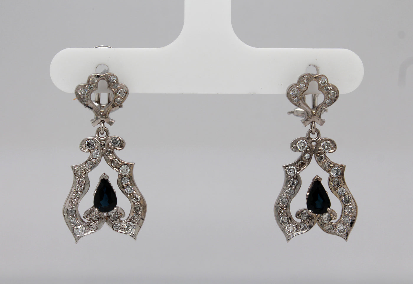 Estate 14KW .80 Cttw Sapphire and .50 Cttw Diamond Earrings