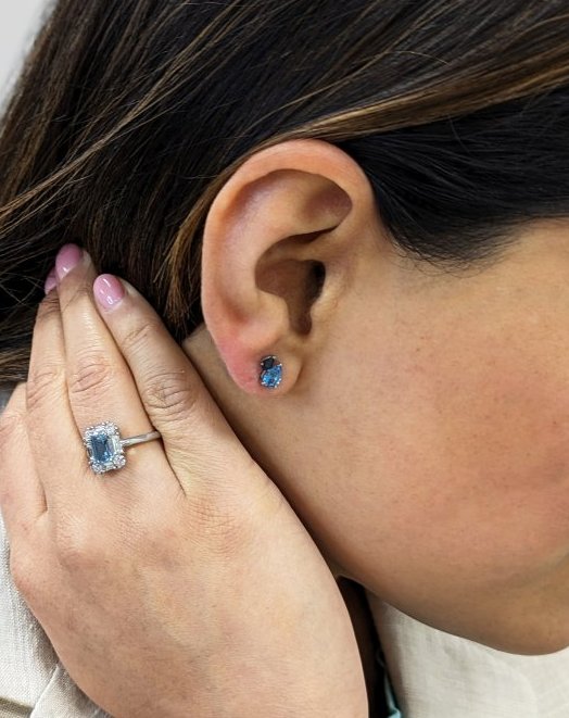 14KW 1.05 Cttw Blue Topaz and .27 Cttw Sapphire Earrings